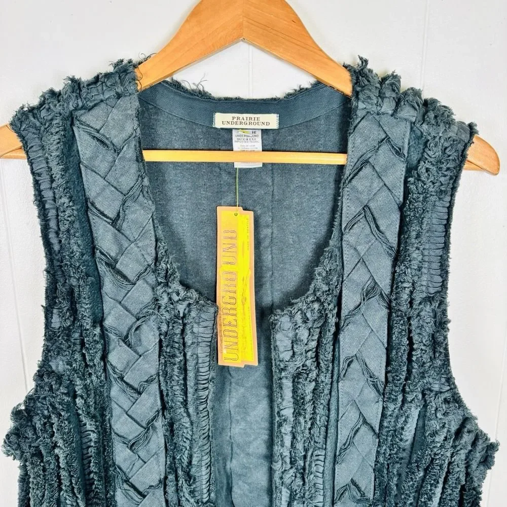 Prairie Underground Large Green Chenille Vest Jacket Organic Cotton & Hemp - NEW